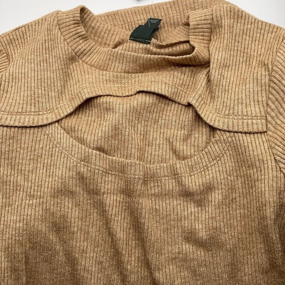 Wild Fable Women's Short Sleeve Cut Out Ribbed Dress Medium Lt Brown - Picture 7 of 7